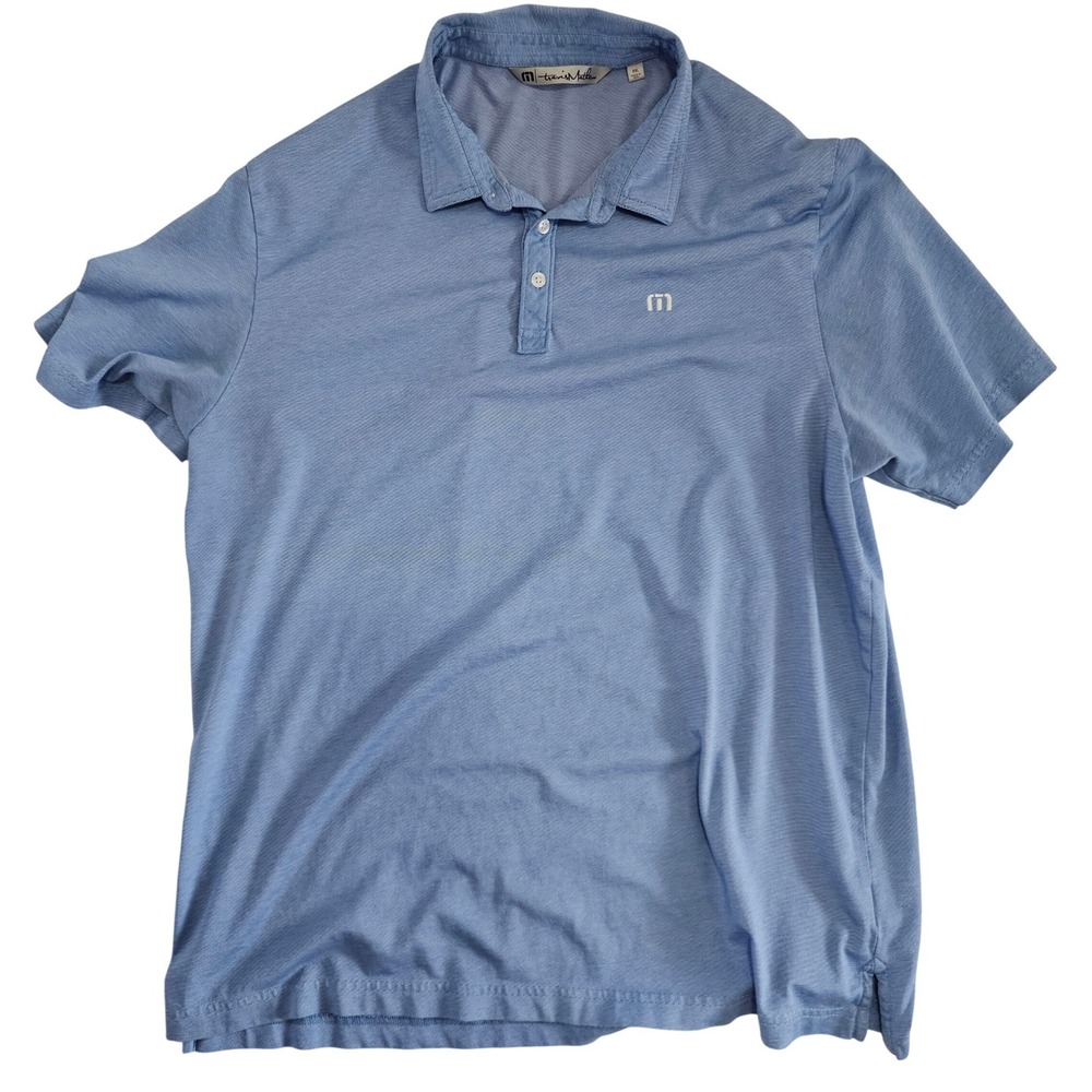 TravisMathew Mens XXL Blue White Striped Short Sleeve‎ Golf Polo Shirt Logo